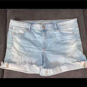 AE Super Stretch Distressed Midi Jean Shorts